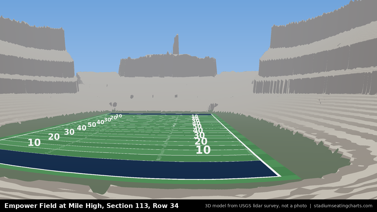 View from Empower Field at Mile High Section 113, Row 34, looking toward the field
