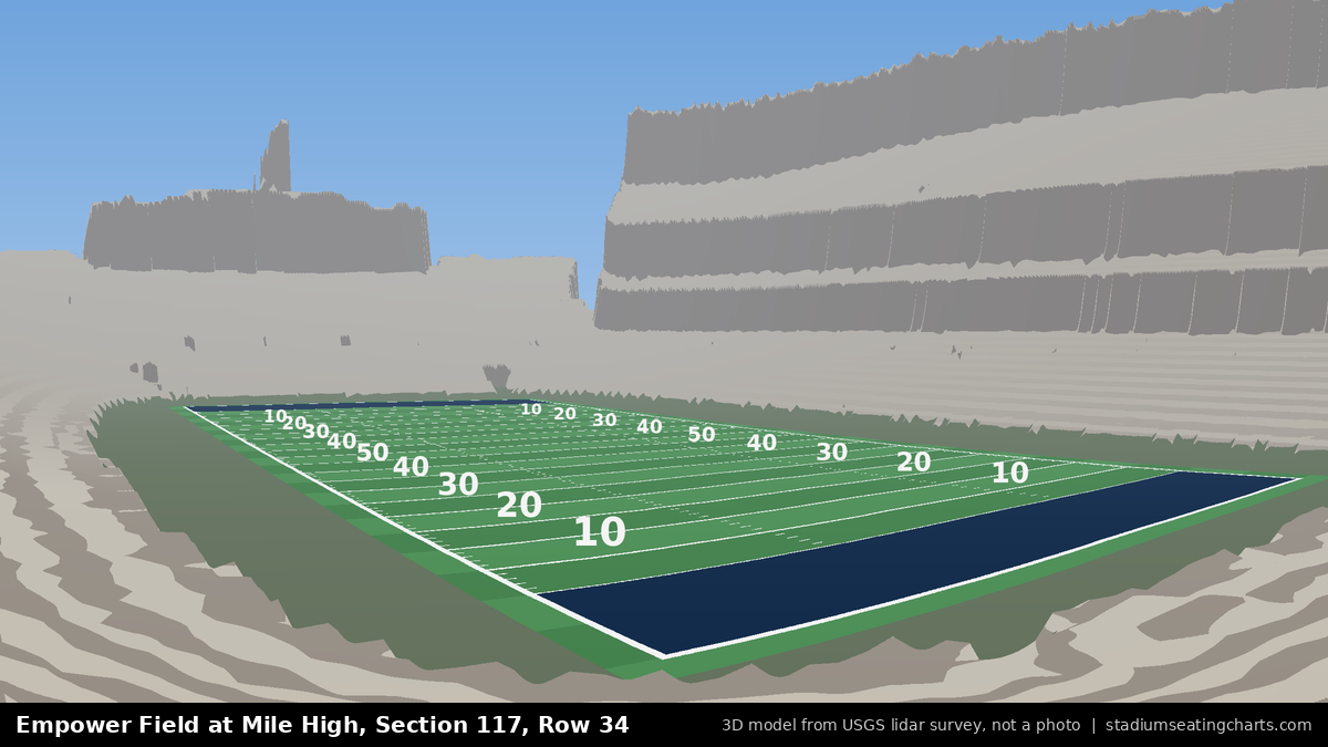 View from Empower Field at Mile High Section 117, Row 34, looking toward the field