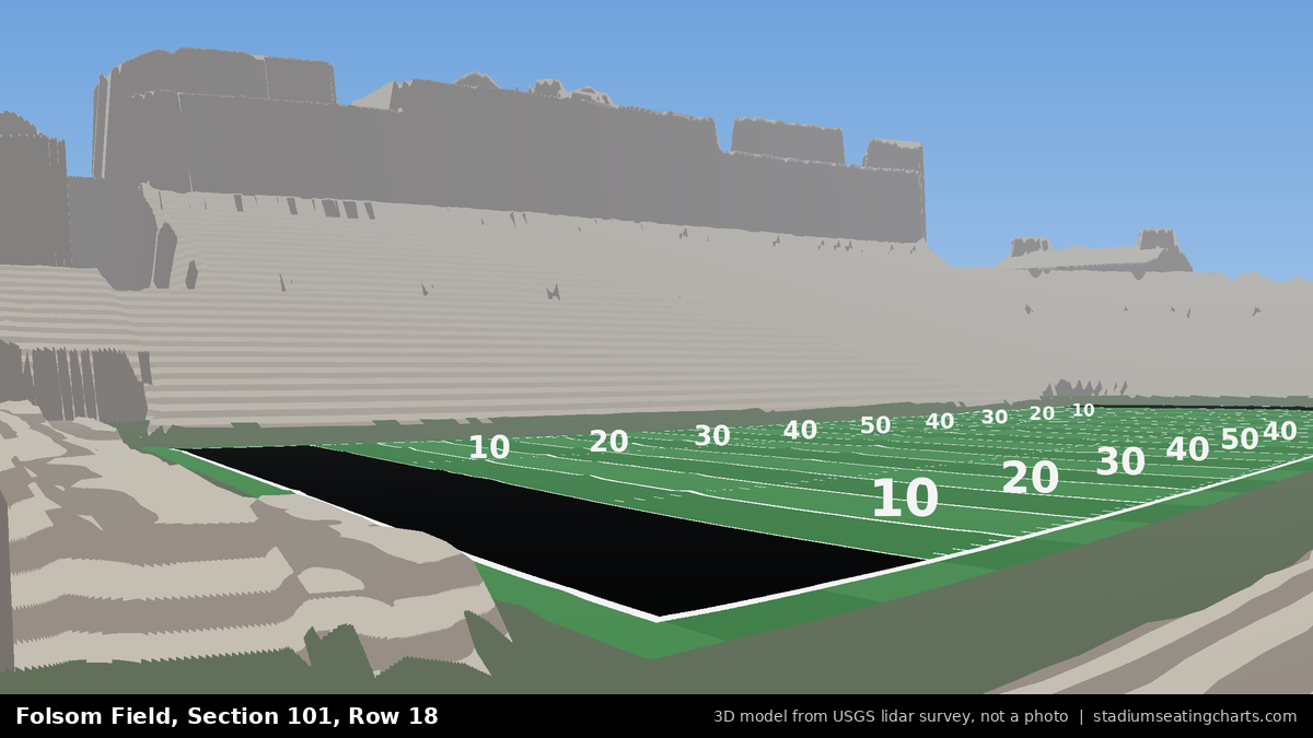 View from Folsom Field Section 101, Row 18, looking toward the field