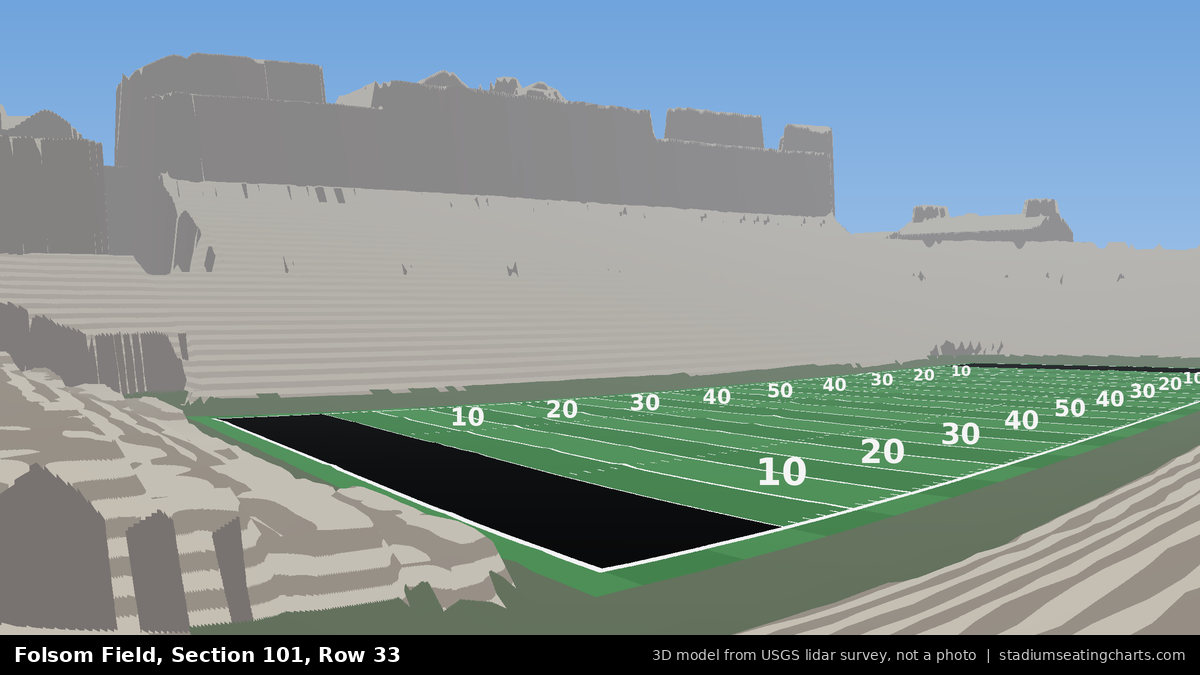 View from Folsom Field Section 101, Row 33, looking toward the field