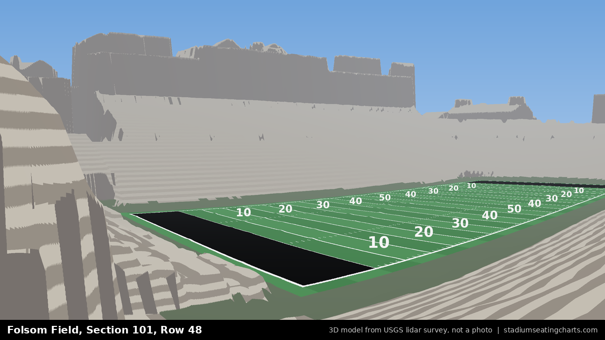 View from Folsom Field Section 101, Row 48, looking toward the field