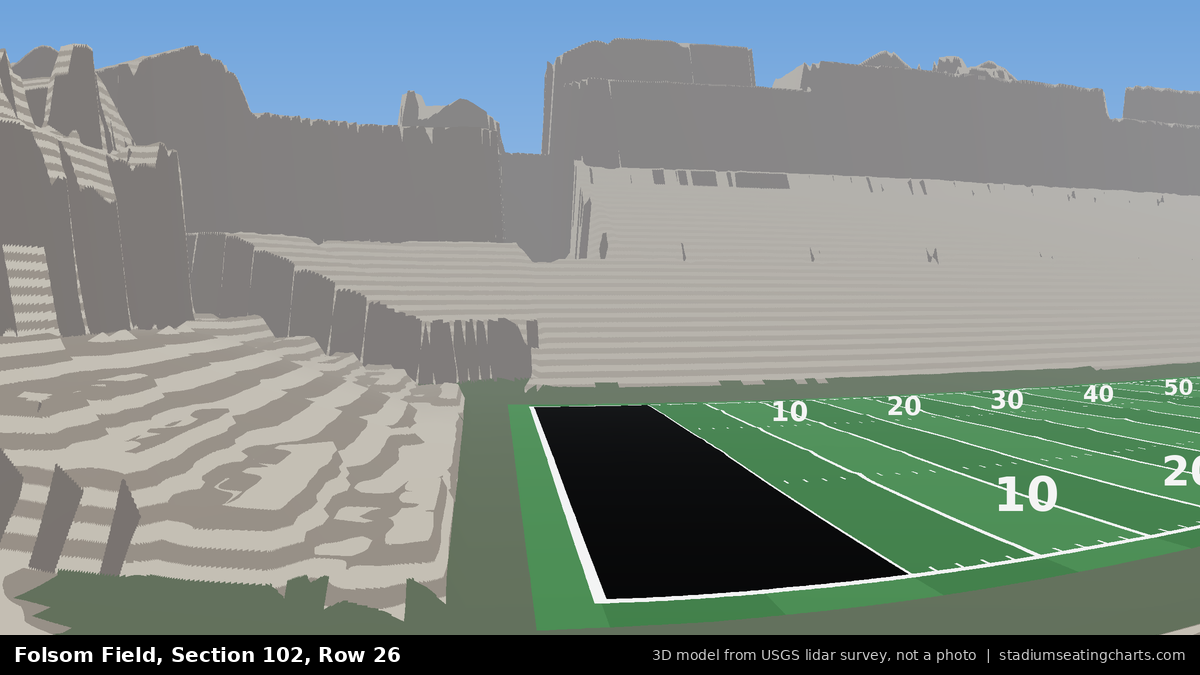View from Folsom Field Section 102, Row 26, looking toward the field