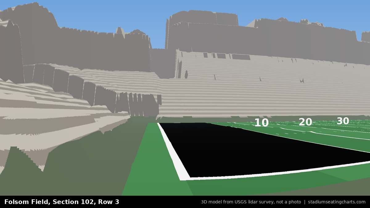 View from Folsom Field Section 102, Row 3, looking toward the field