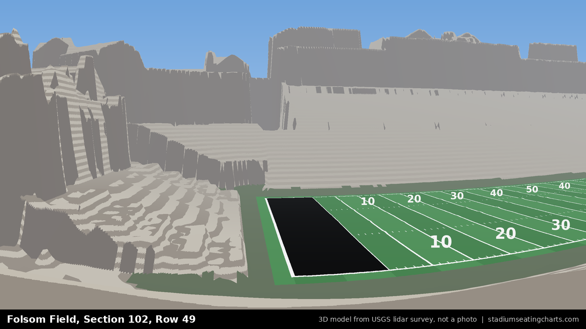 View from Folsom Field Section 102, Row 49, looking toward the field