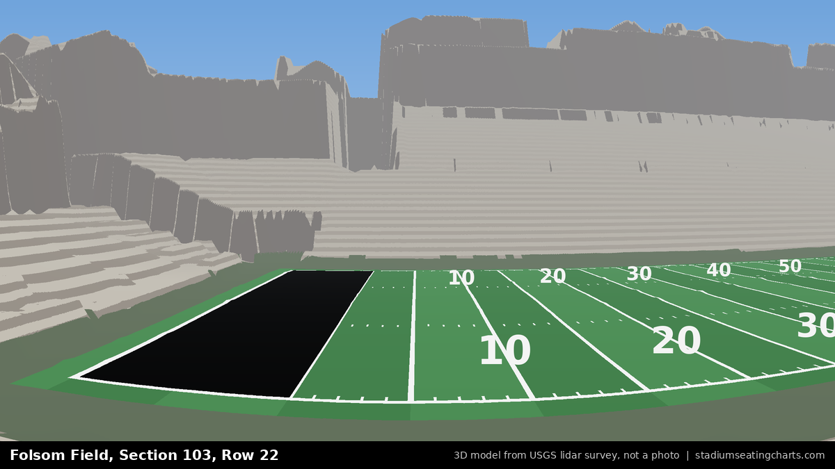View from Folsom Field Section 103, Row 22, looking toward the field