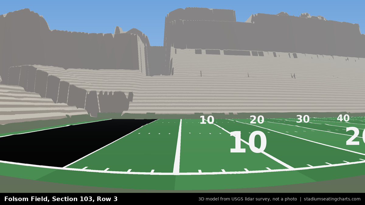 View from Folsom Field Section 103, Row 3, looking toward the field