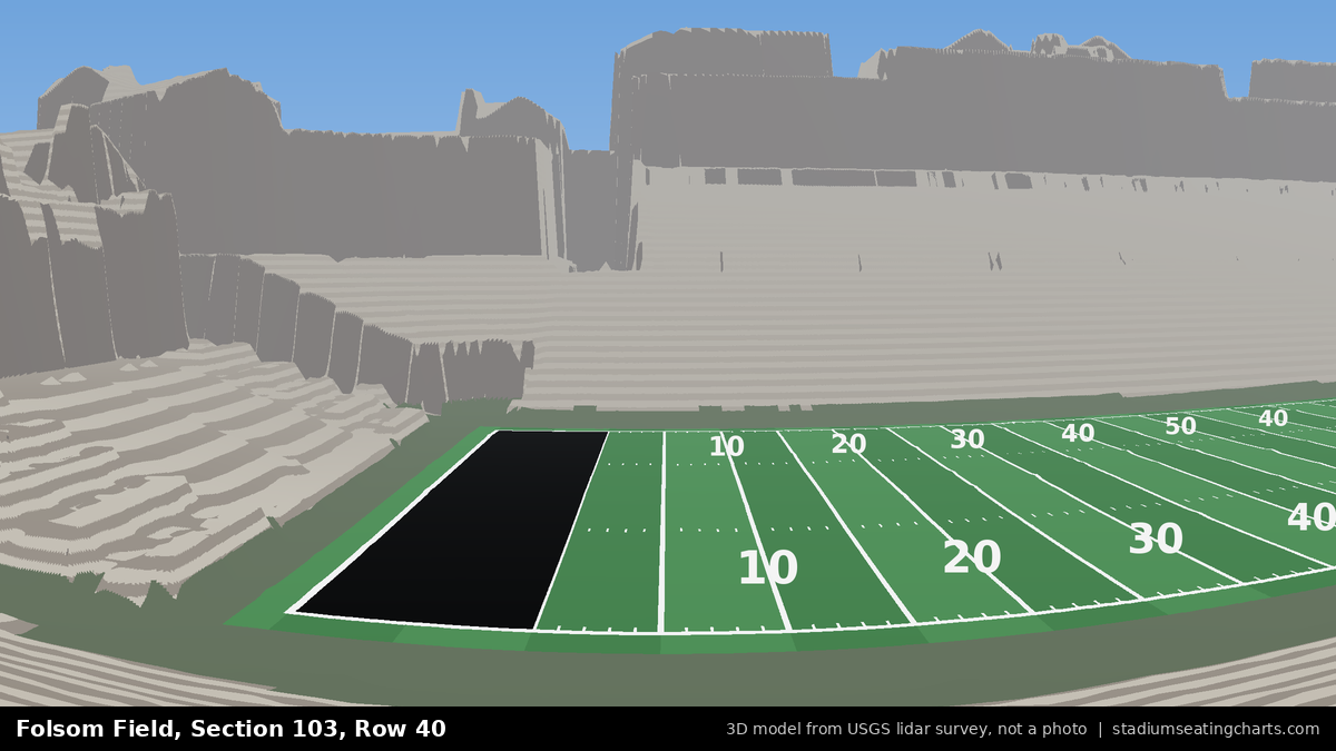 View from Folsom Field Section 103, Row 40, looking toward the field