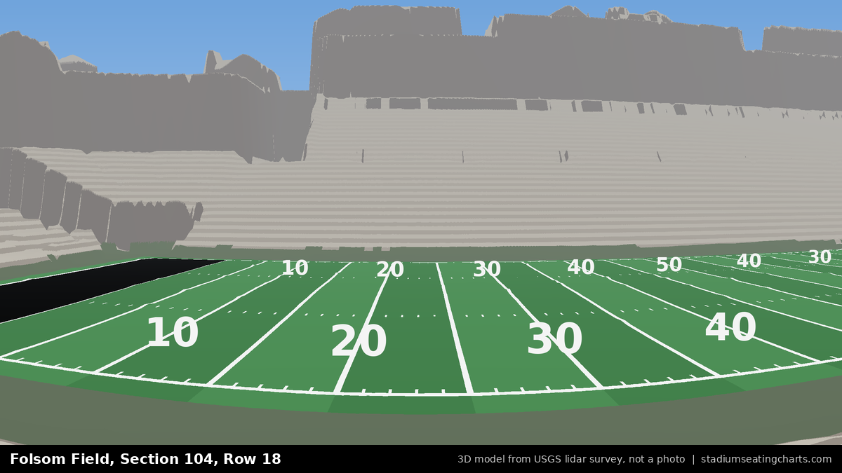 View from Folsom Field Section 104, Row 18, looking toward the field