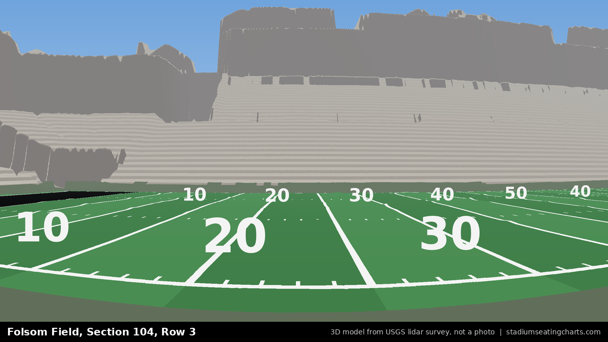 View from Folsom Field Section 104, Row 3, looking toward the field