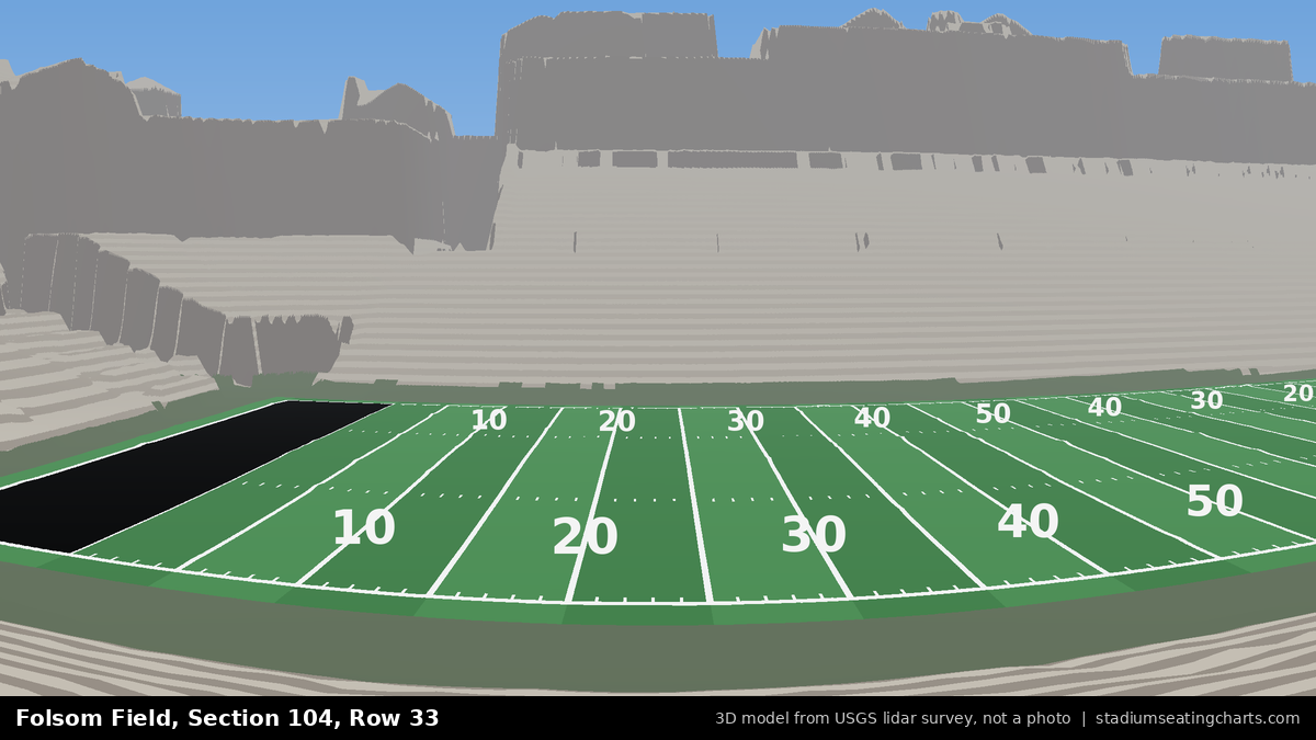 View from Folsom Field Section 104, Row 33, looking toward the field