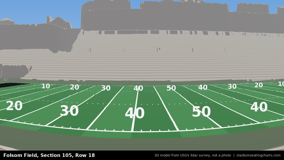 View from Folsom Field Section 105, Row 18, looking toward the field
