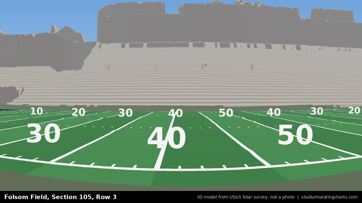 View from Folsom Field Section 105, Row 3, looking toward the field