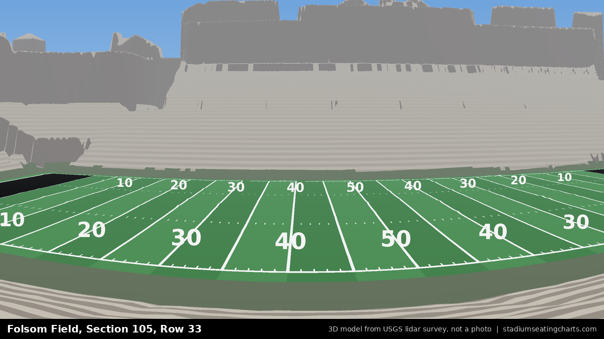 View from Folsom Field Section 105, Row 33, looking toward the field