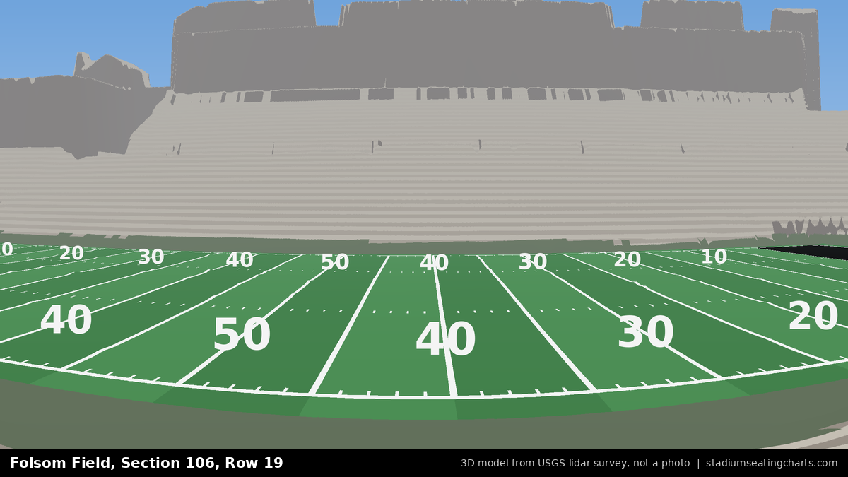 View from Folsom Field Section 106, Row 19, looking toward the field