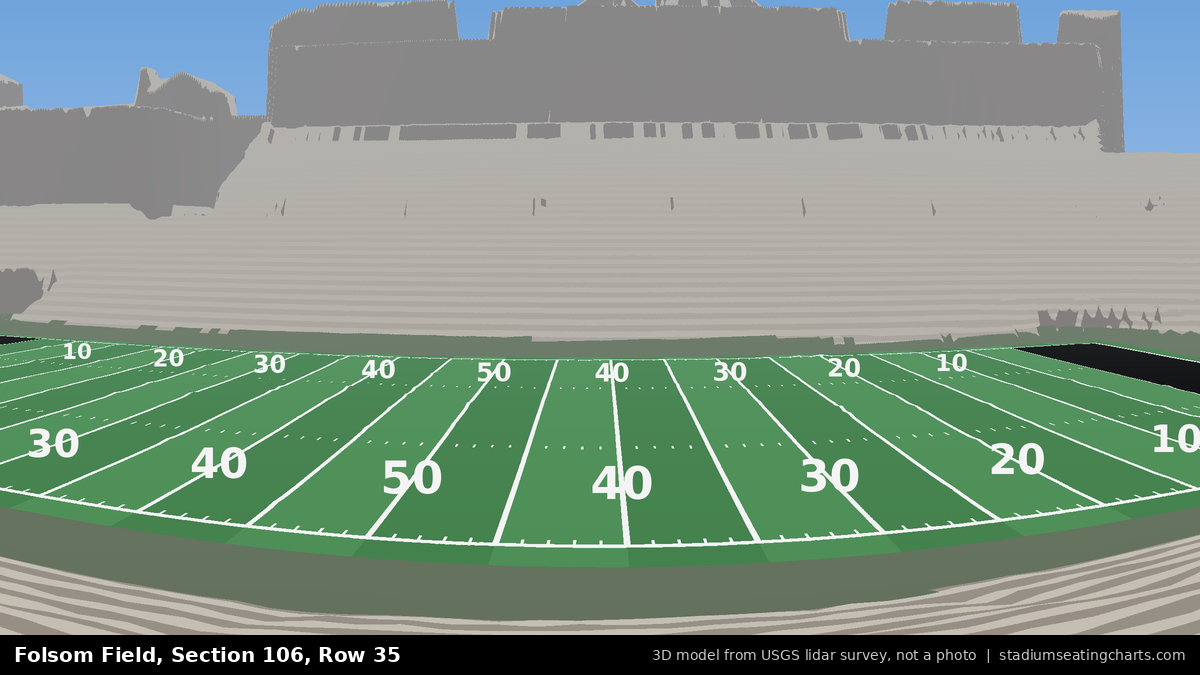 View from Folsom Field Section 106, Row 35, looking toward the field