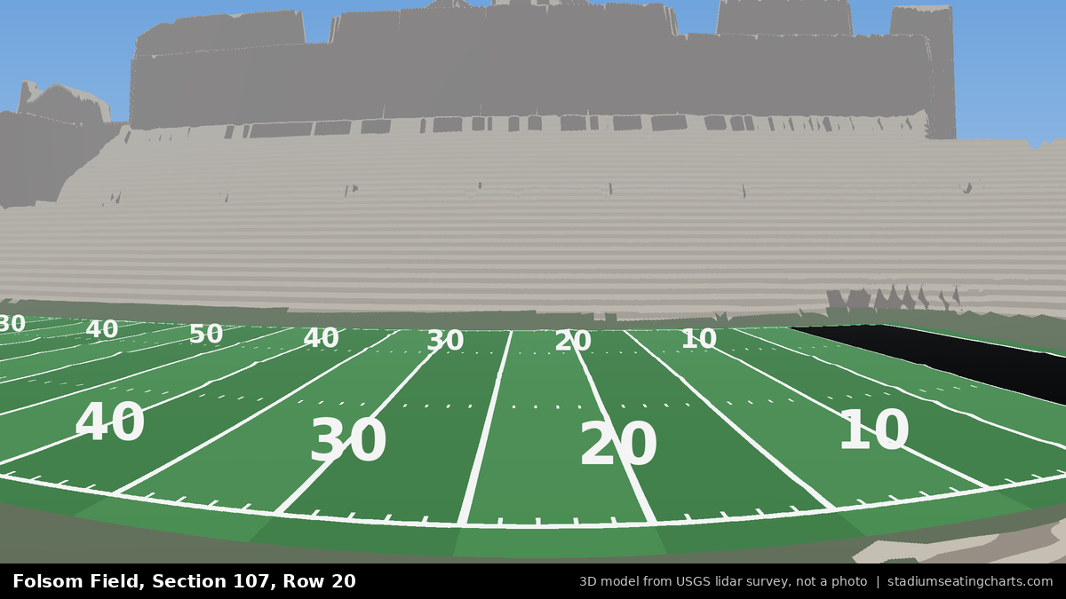 View from Folsom Field Section 107, Row 20, looking toward the field