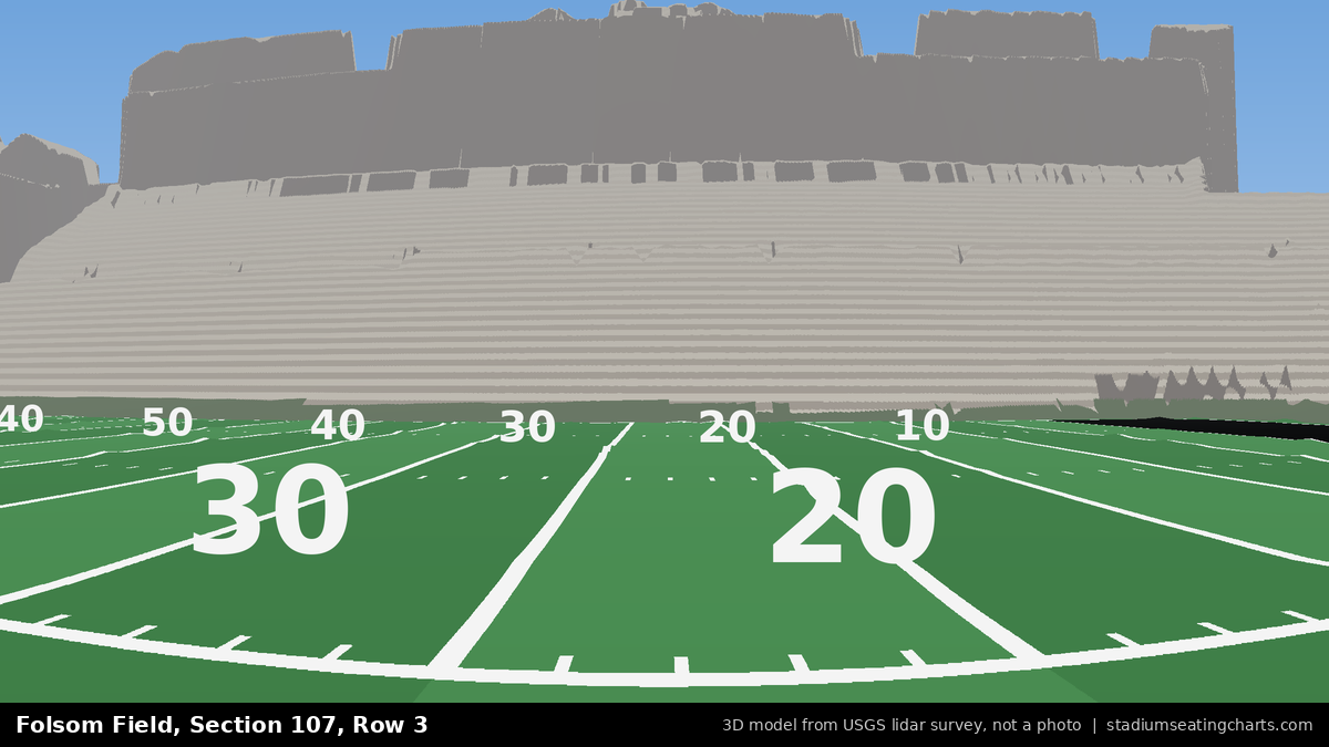 View from Folsom Field Section 107, Row 3, looking toward the field