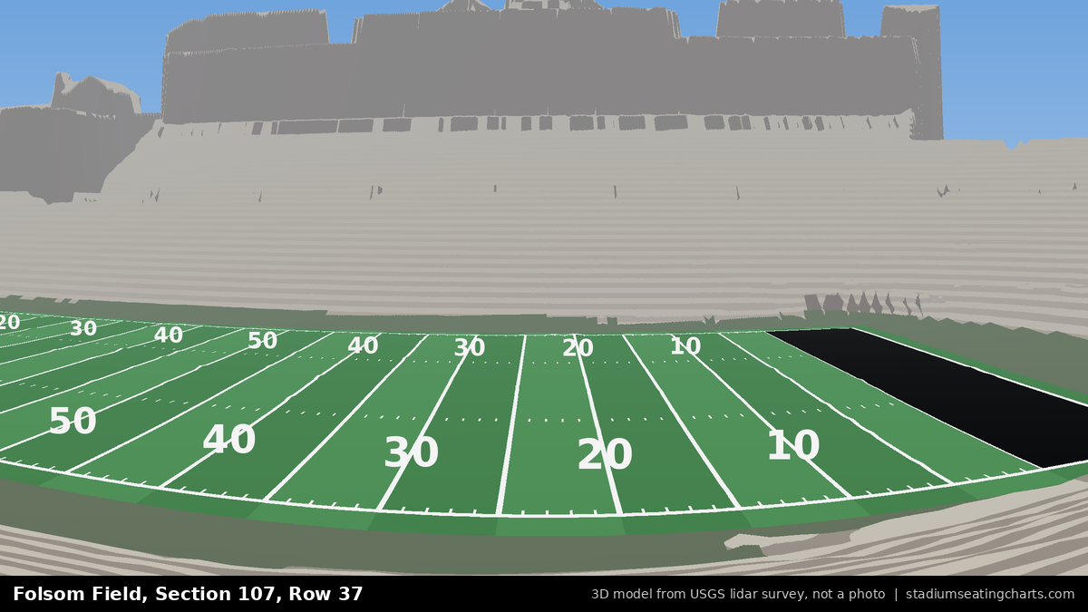 View from Folsom Field Section 107, Row 37, looking toward the field