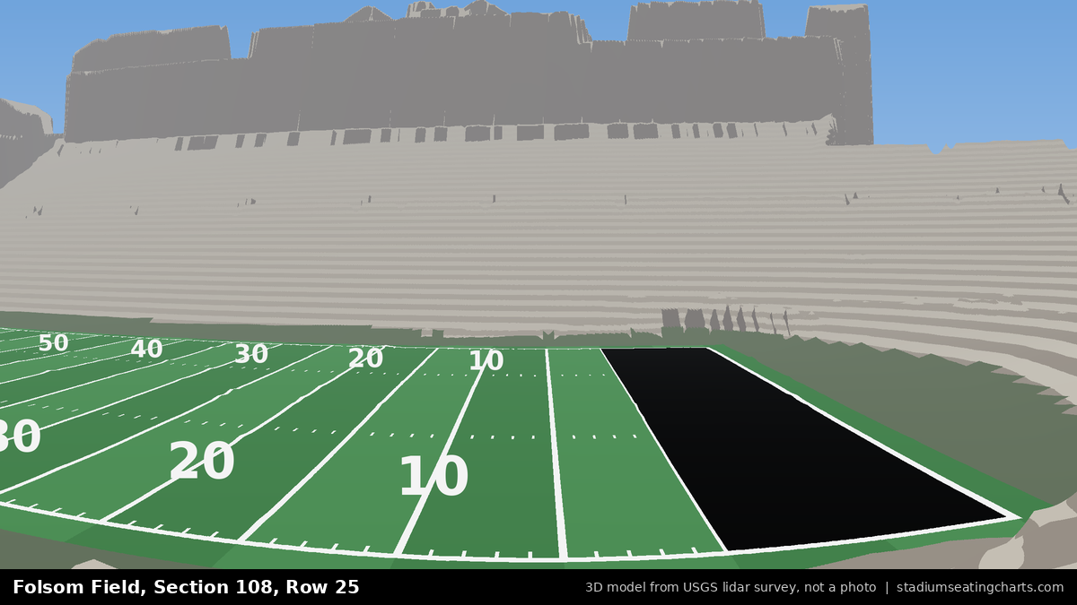 View from Folsom Field Section 108, Row 25, looking toward the field
