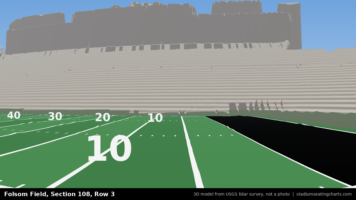 View from Folsom Field Section 108, Row 3, looking toward the field