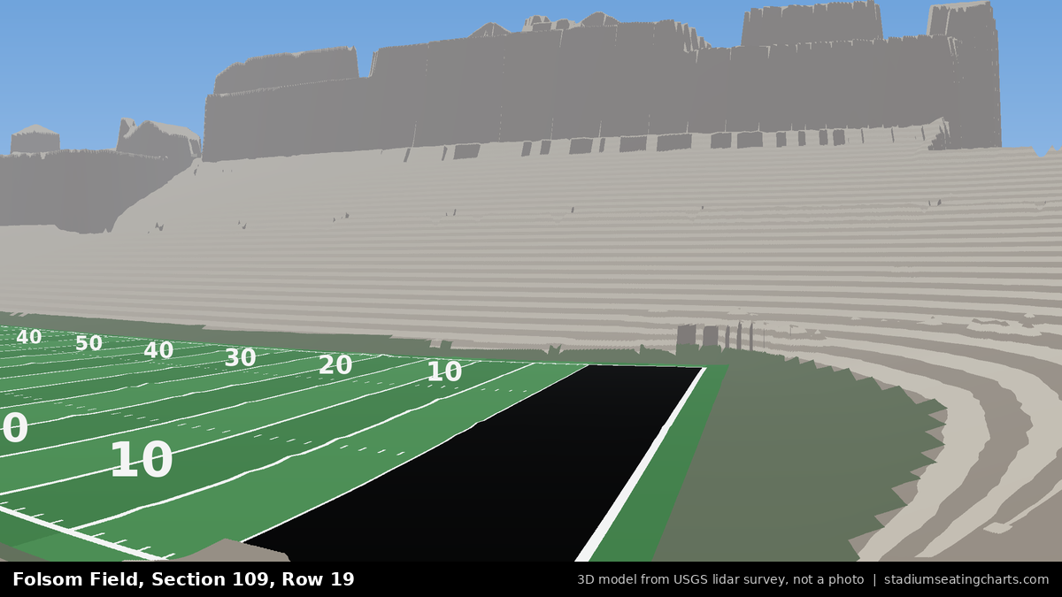 View from Folsom Field Section 109, Row 19, looking toward the field