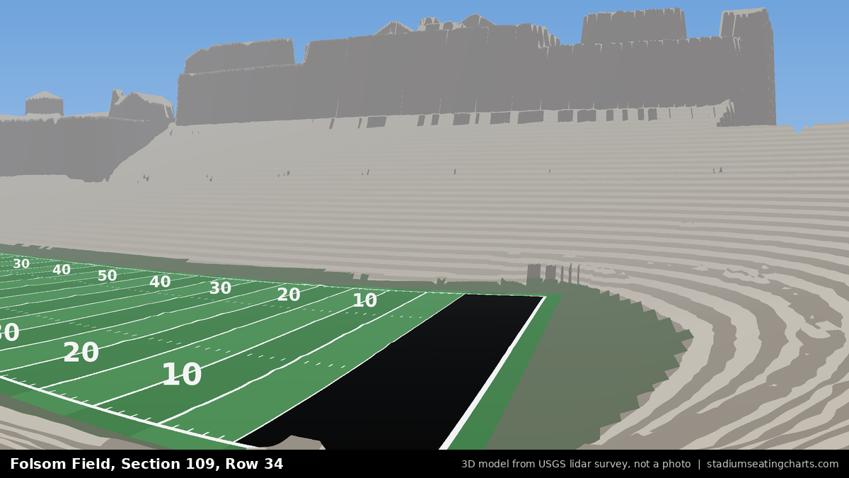 View from Folsom Field Section 109, Row 34, looking toward the field