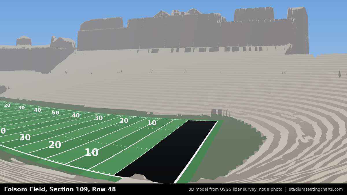 View from Folsom Field Section 109, Row 48, looking toward the field