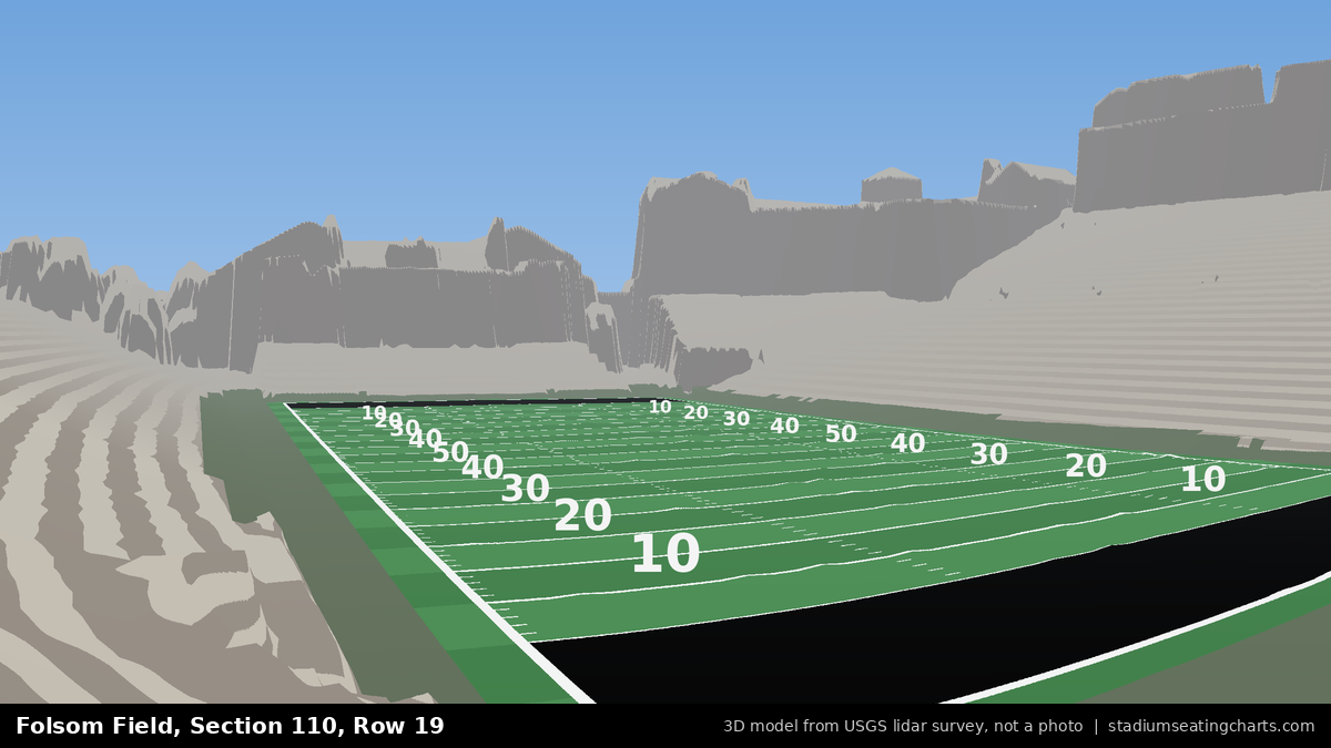View from Folsom Field Section 110, Row 19, looking toward the field