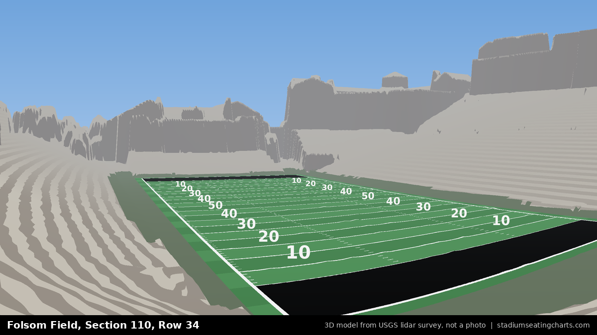 View from Folsom Field Section 110, Row 34, looking toward the field