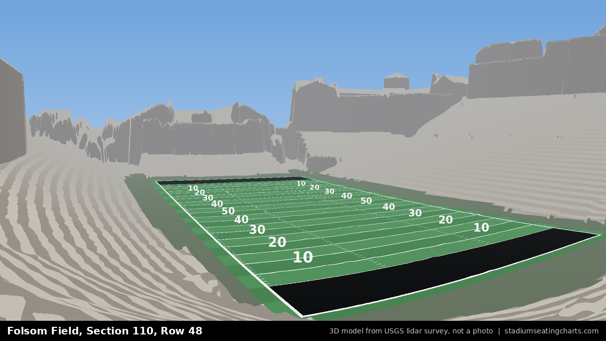 View from Folsom Field Section 110, Row 48, looking toward the field