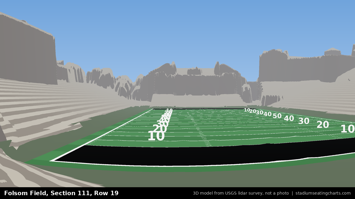 View from Folsom Field Section 111, Row 19, looking toward the field