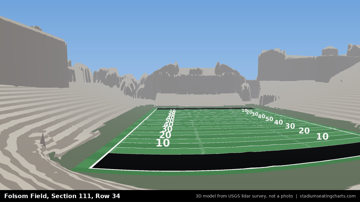 View from Folsom Field Section 111, Row 34, looking toward the field