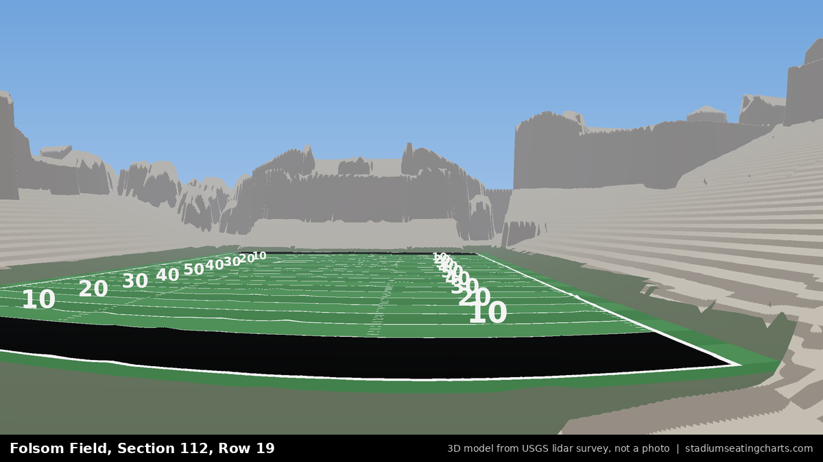 View from Folsom Field Section 112, Row 19, looking toward the field