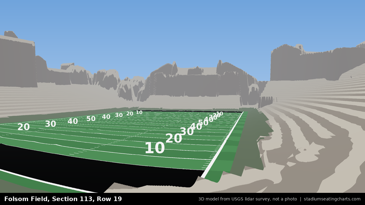 View from Folsom Field Section 113, Row 19, looking toward the field
