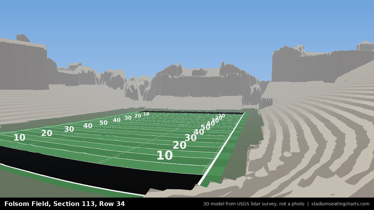 View from Folsom Field Section 113, Row 34, looking toward the field