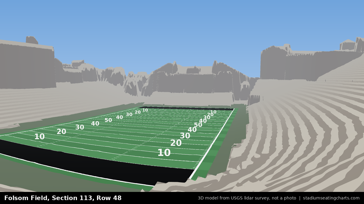 View from Folsom Field Section 113, Row 48, looking toward the field