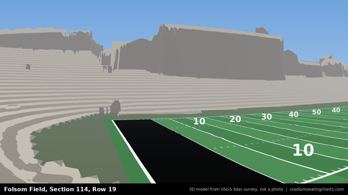 View from Folsom Field Section 114, Row 19, looking toward the field