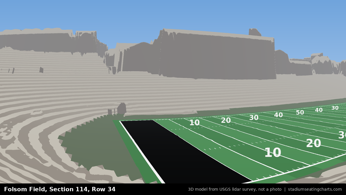 View from Folsom Field Section 114, Row 34, looking toward the field