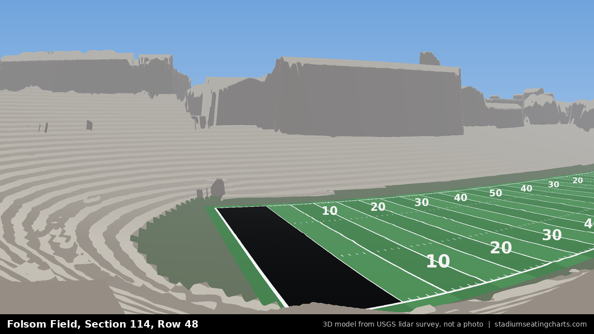View from Folsom Field Section 114, Row 48, looking toward the field