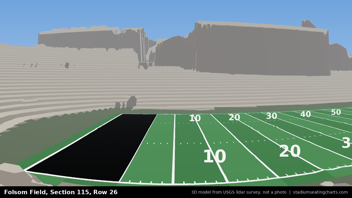 View from Folsom Field Section 115, Row 26, looking toward the field
