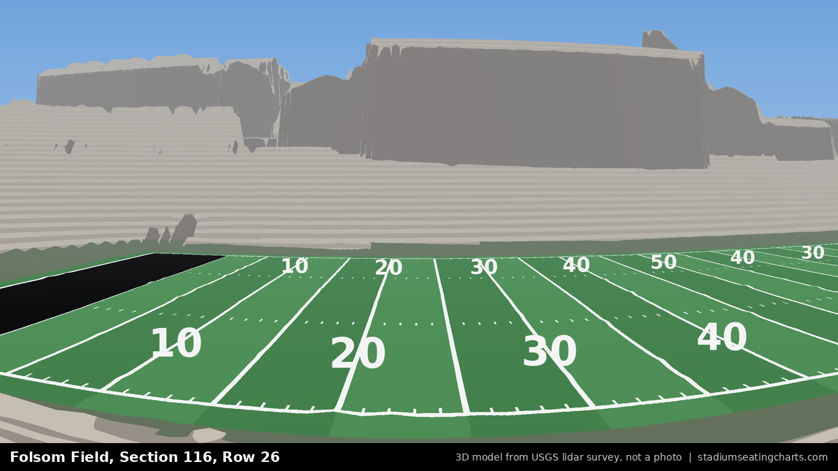 View from Folsom Field Section 116, Row 26, looking toward the field