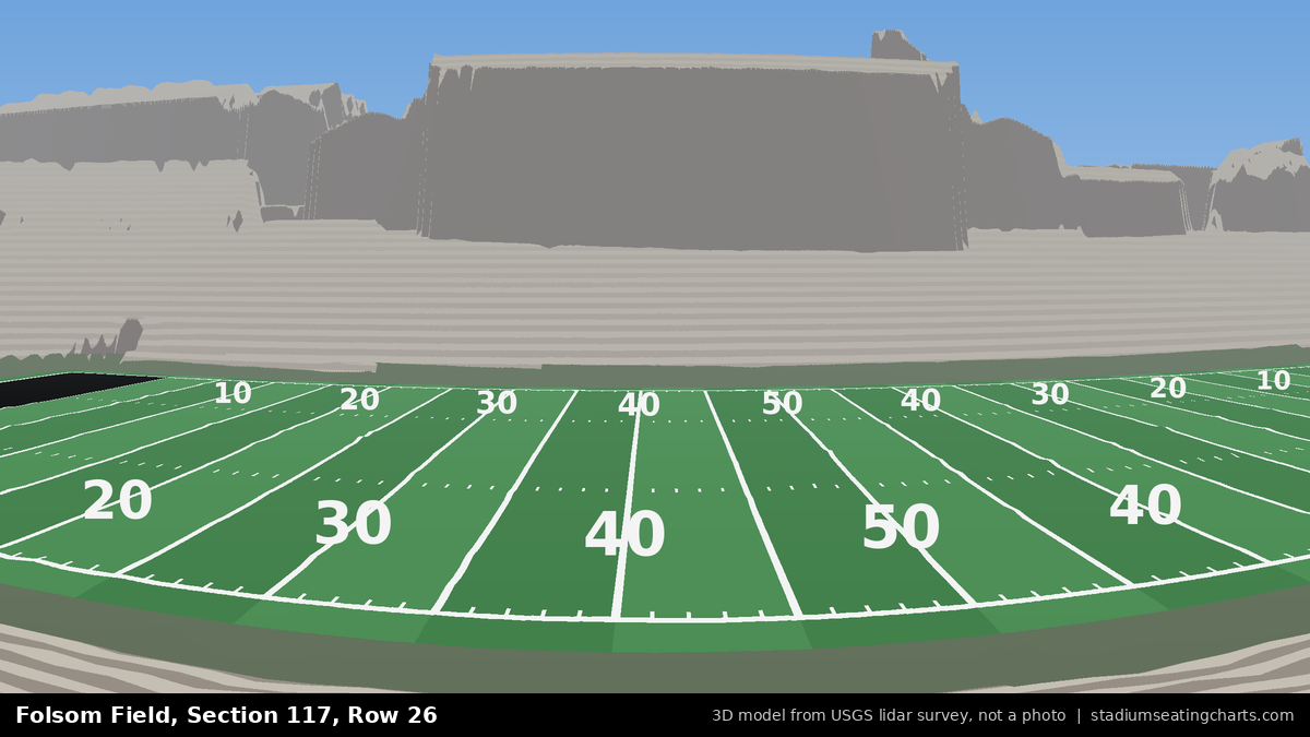 View from Folsom Field Section 117, Row 26, looking toward the field