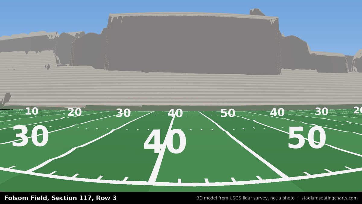 View from Folsom Field Section 117, Row 3, looking toward the field