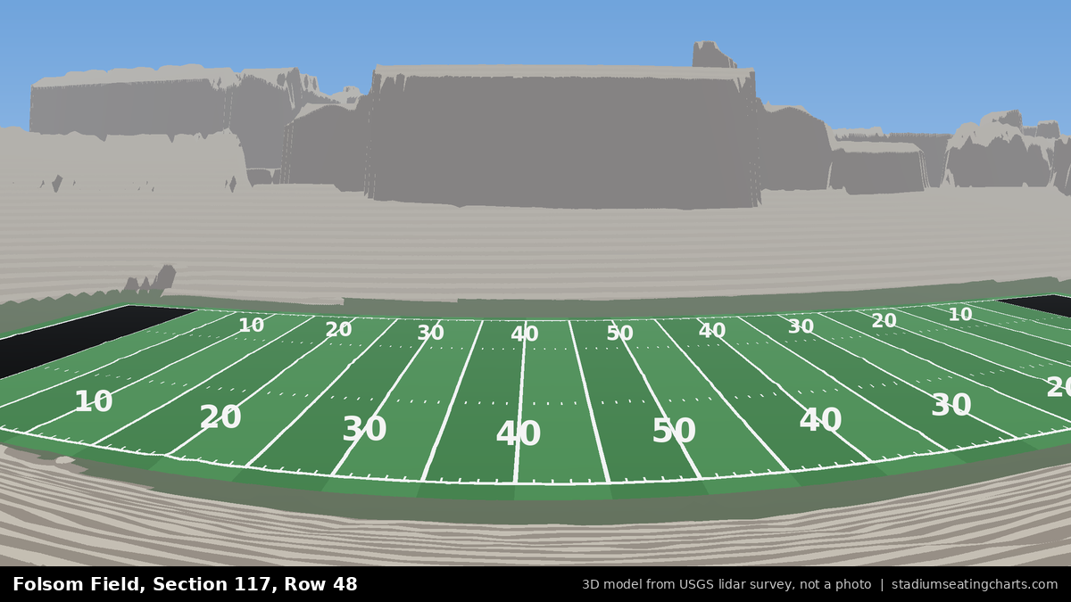 View from Folsom Field Section 117, Row 48, looking toward the field
