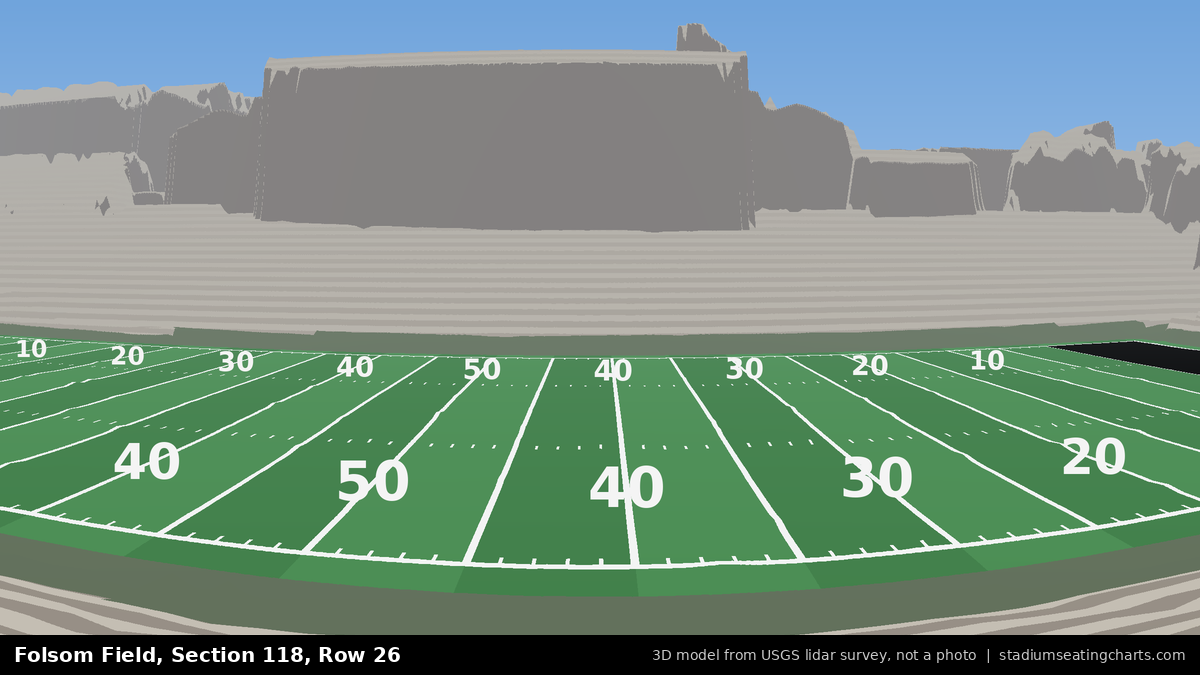 View from Folsom Field Section 118, Row 26, looking toward the field