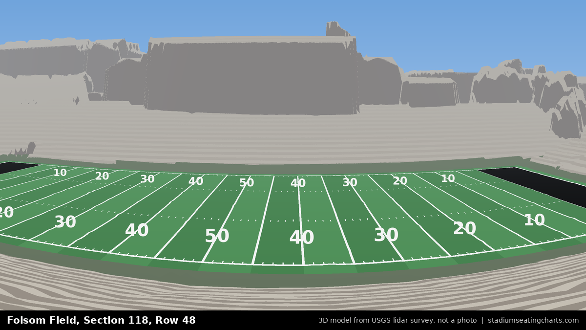 View from Folsom Field Section 118, Row 48, looking toward the field