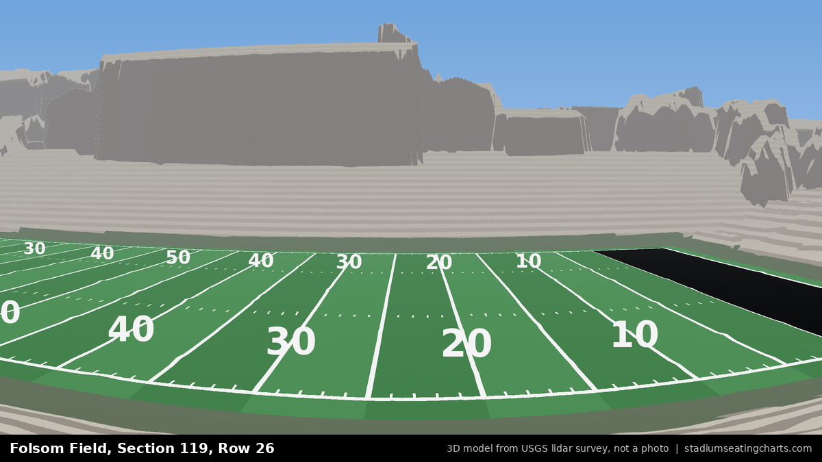 View from Folsom Field Section 119, Row 26, looking toward the field