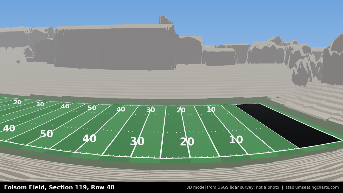 View from Folsom Field Section 119, Row 48, looking toward the field