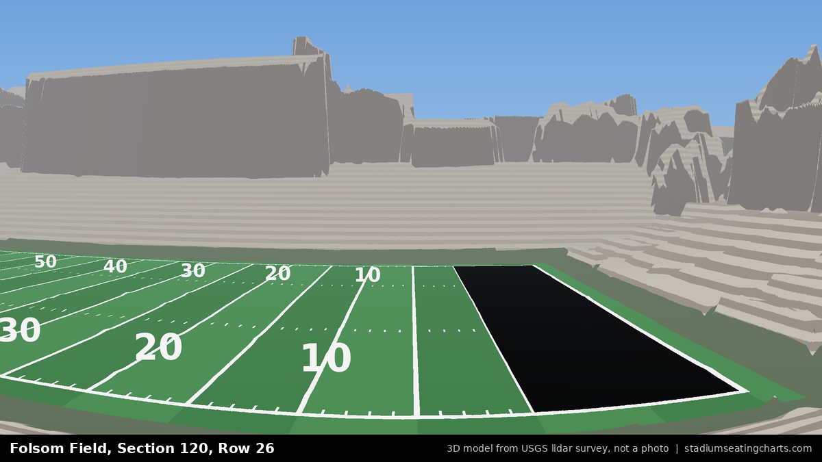 View from Folsom Field Section 120, Row 26, looking toward the field