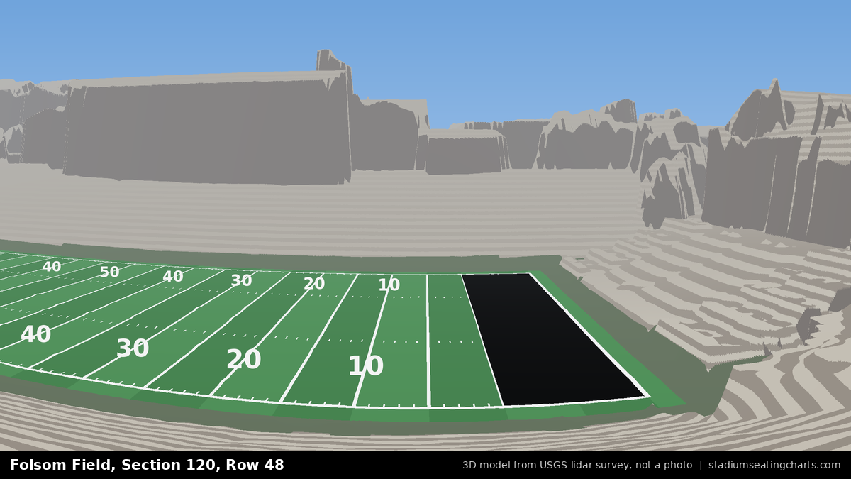 View from Folsom Field Section 120, Row 48, looking toward the field